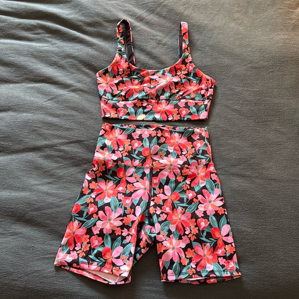 Beach Riot Floral Athletic Shorts - Pink and Green